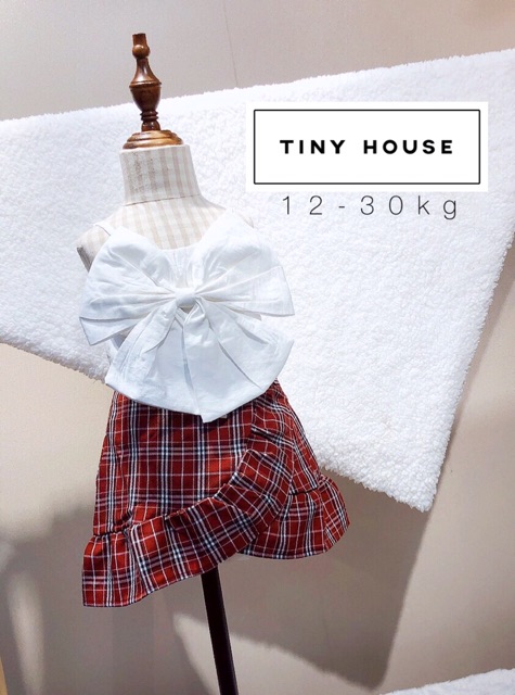Set Áo 2 Dây Nơ Ngực + Chân Váy Caro - Tiny House