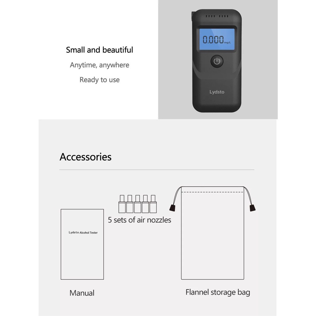 Máy đo nồng độ cồn Xiaomi Lydsto , Máy kiểm tra nồng độ cồn mini cho lái xe