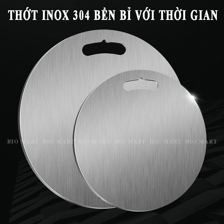 Thớt INOX304 tròn kháng khuẩn cao cấp - Rã đông tốt, chống gỉ sét, chống vi khuẩn, dễ dàng vệ sinh [Dày 0,3cm] – BIO128