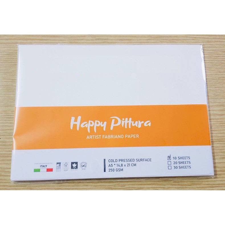 Giấy vẽ màu nước Happy Pittura, 250gsm, 10 tờ/xấp, vân ngang