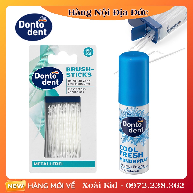 Tăm xỉa răng nha khoa Dontodent Brush Sticks, hàng Đức 150 chiếc - Date mới nhất