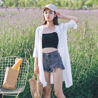 Áo khoác voan mỏng dáng dài chống nắng một màu hợp thời trang cho nữ