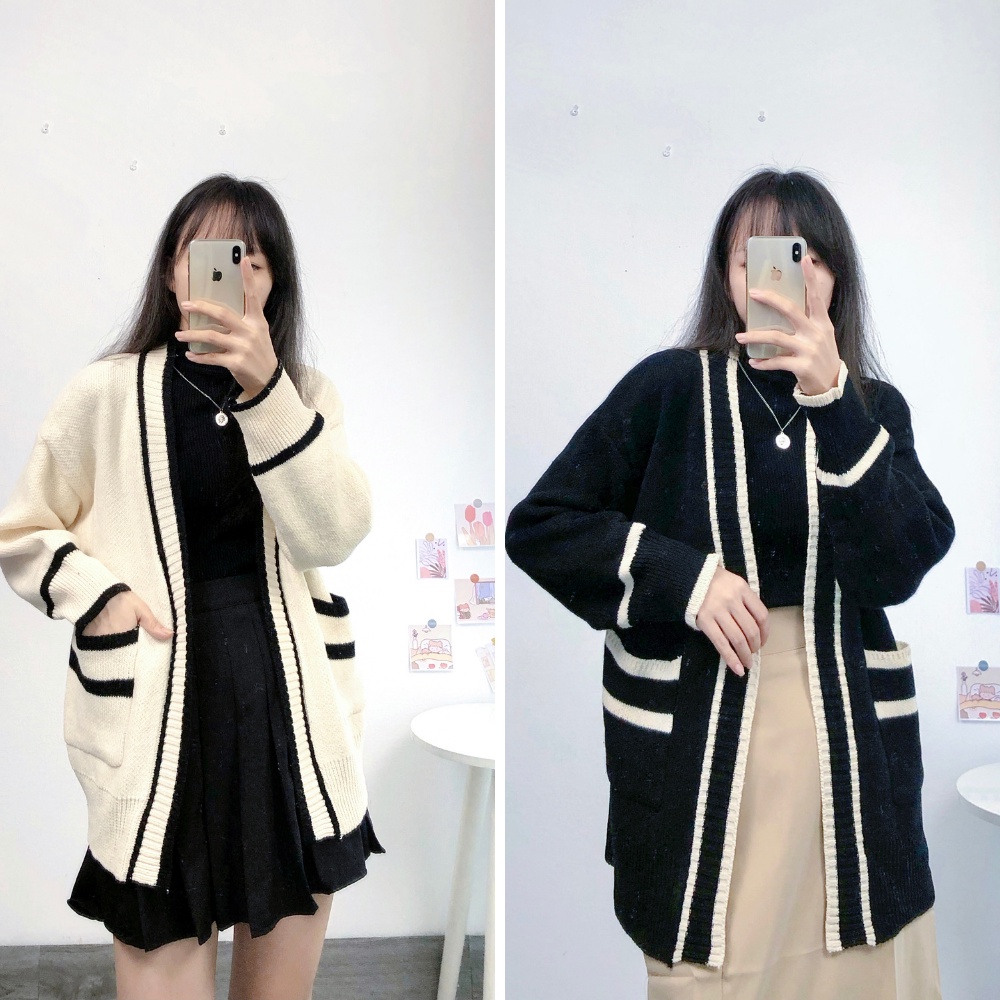 Áo cardigan len trơn viền nổi 2 túi trước KAMI