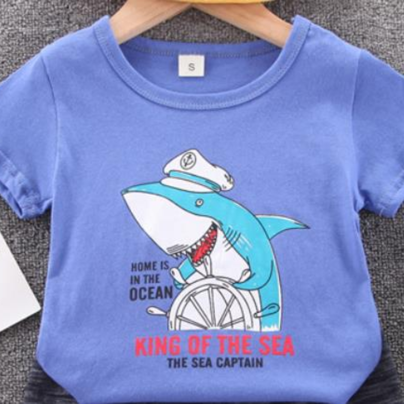 Fashion Cartoon Shark Pattern Short-sleeved Male Baby Suit Korean Summer New Children's Two-piece Children's Clothing