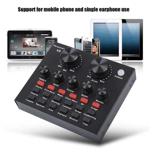 Sound Card V8 Thu Âm Mini Nhỏ Gọn, Tích Hợp Bluetooth, Pin 10H, Thu Âm, Karaoke, Live Stream Mọi Lúc Mọi Nơi Bảo Hành 6T