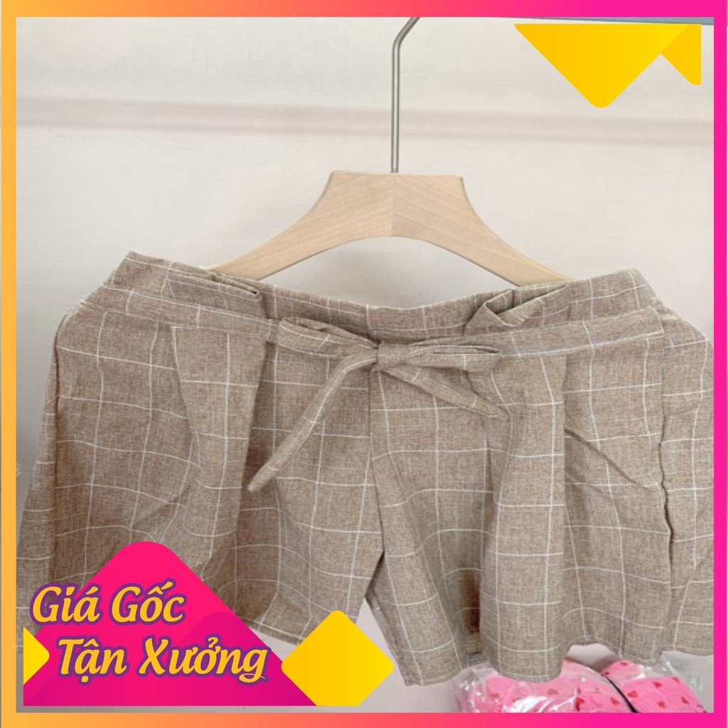 [VIDEO THẬT] Quần đùi nữ ống rộng kẻ nơ FREE SIZE DƯỚI 60KG - Quần sooc nữ SABI SHOP | BigBuy360 - bigbuy360.vn