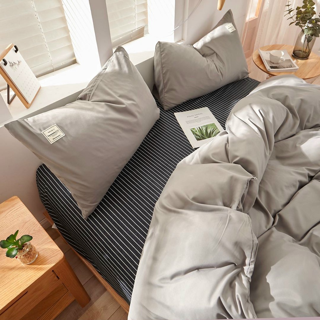 Sét Chăn Ga và Vỏ Gối Cotton Tici Mix Kẻ Mới (Sản phẩm không kèm ruột)