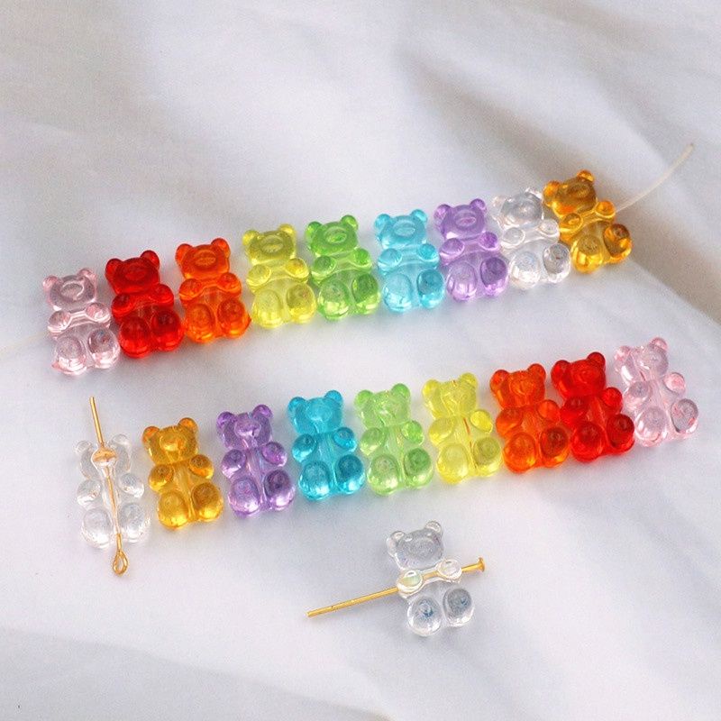 Charm Gấu Gummy Bear thạch trong cứng xỏ lỗ 2 đầu /Nguyên liệu làm vòng tay /handmade / resin