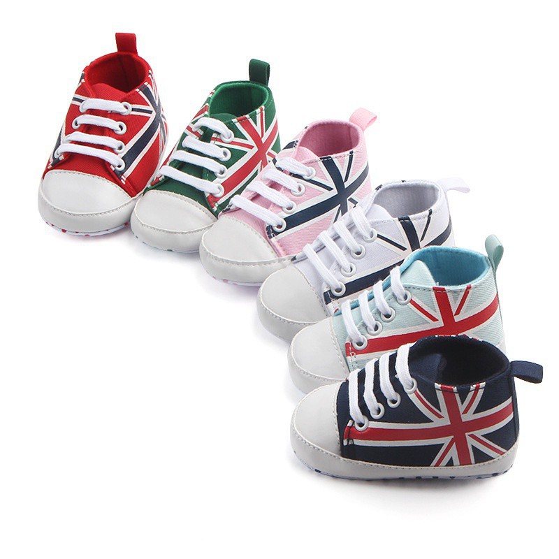 Giày Tập Đi Chống Trượt In Hình Lá Cờ Anh Cho Bé
