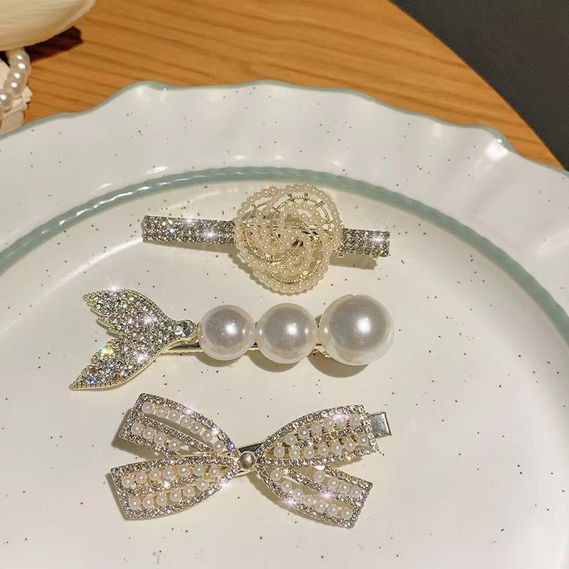 Kẹp tóc IF YOU đính đá và ngọc trai giả bằng hợp kim phong cách Hàn Quốc