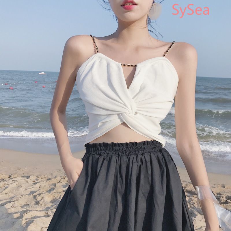 Áo dây họa tiết xếp ly phối dây xích thời trang mùa hè quyến rũ cho nữ