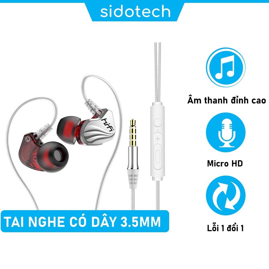 Tai Nghe Điện Thoại Có Dây Nhét Tai In Ear SIDOTECH S200 3.5 mm Cách Âm Chống Ồn Chơi Game Thể Thao - Hàng Chính Hãng