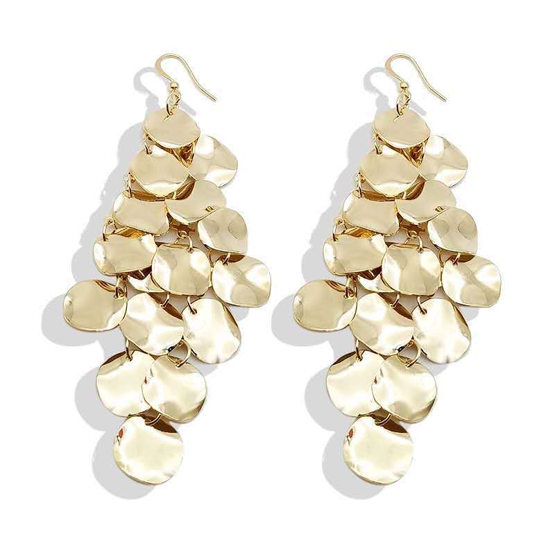 Hoa Tai Dáng Dài Hình Đồng Xu Phối Tua Rua Thời Trang Cho Nữ