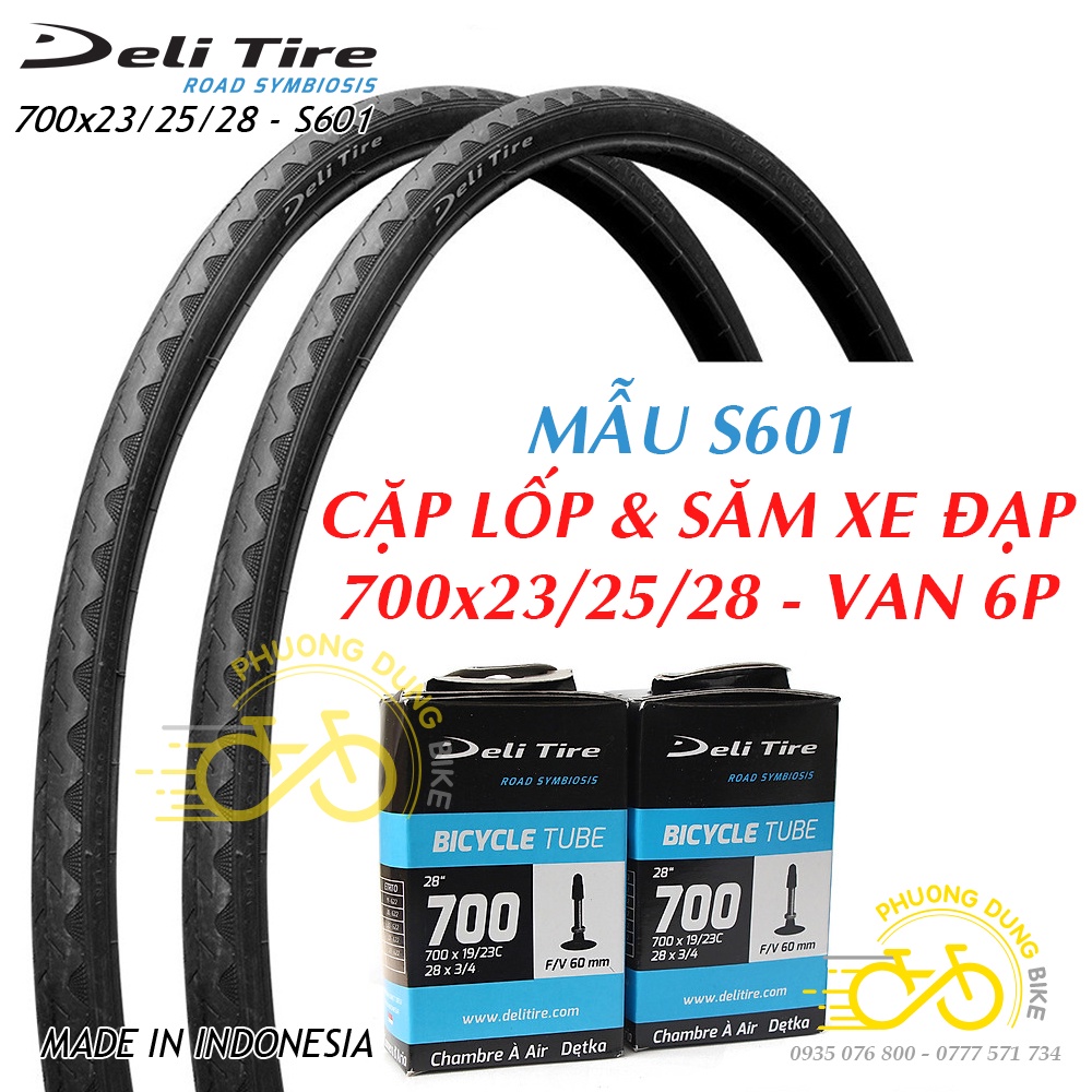 Cặp Lốp (vỏ) và Ruột (săm) xe đạp Deli Tire S601 700x23C / 700x25C / 700x28C - Van dài 60mm