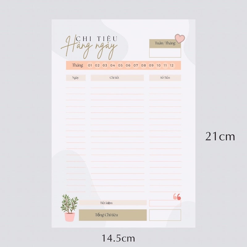 Sổ ghi chi tiêu hàng ngày, sổ lò xo tiện lợi 21x14,5cm