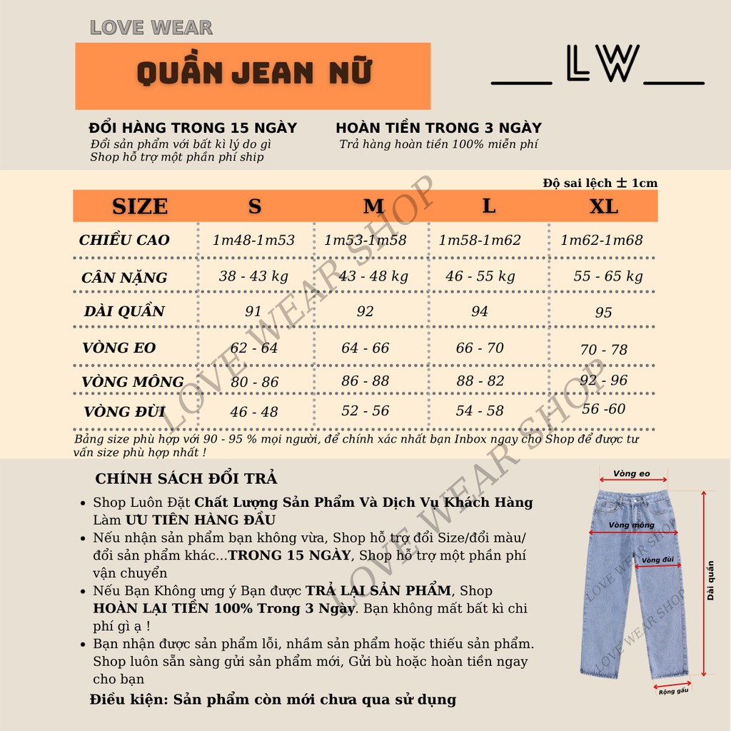 Quần jean, jeans, baggy nữ, ống suông rộng, unisex NR01 Love Wear - Phong cách Hàn Quốc