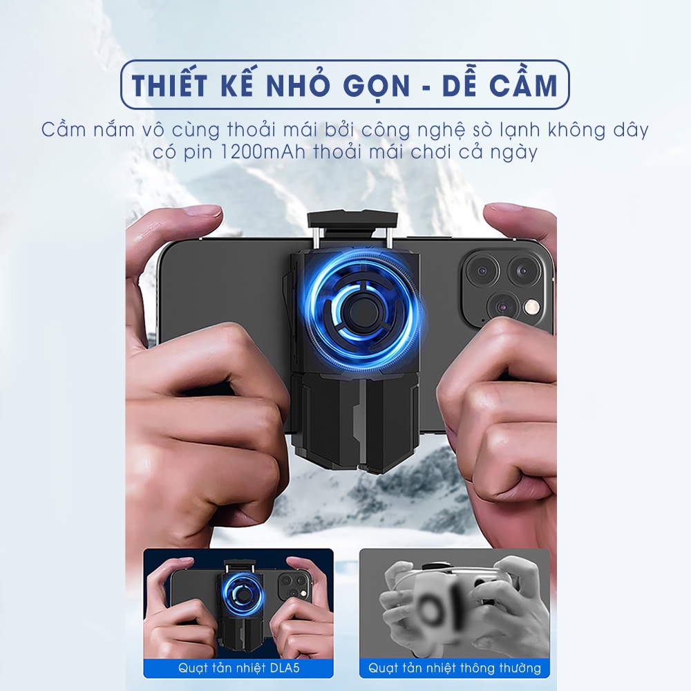 Quạt tản nhiệt điện thoại sò lạnh pin không dây MEMO DLA5 pin 1200mAh nhỏ gọn làm mát nhanh chống ồn LED gaming