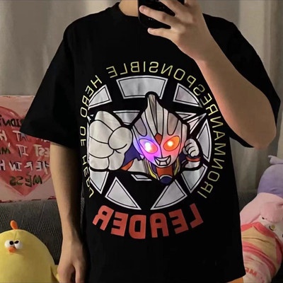 Khuyến Mãi Mới] Áo Thun Cotton Tay Ngắn In Hình Ultraman Phát Quang Cho Cha Mẹ Và Bé Trai