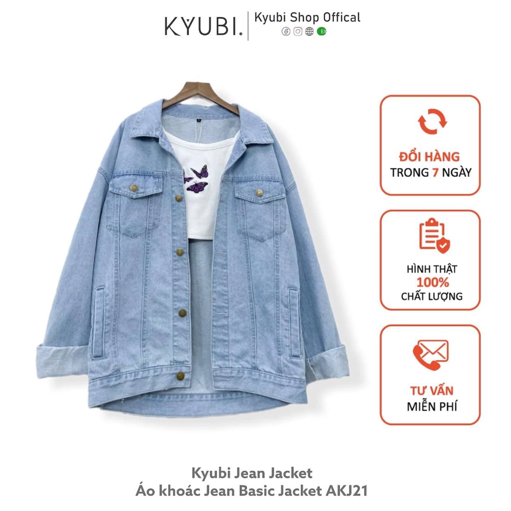 Áo khoác jean nữ ulzzang form rộng có túi trong tiện dụng [Nhiều Size] - Kyubi Jean Jacket AKJ28 kể | BigBuy360 - bigbuy360.vn