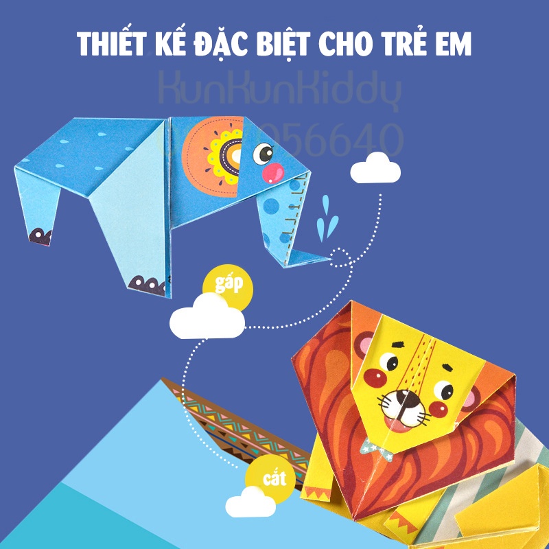 Bộ giấy thủ công origami nhiều hình động vật cho bé, giấy gấp thủ công nhiều màu
