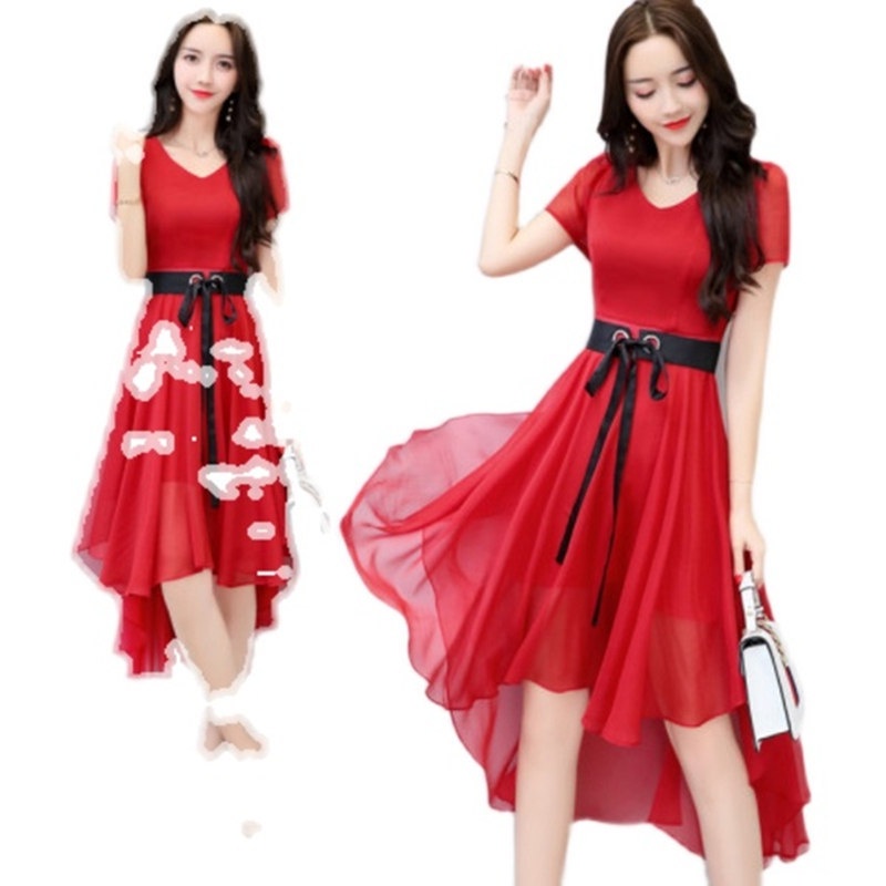 Đầm Dáng Chữ A Vải Voan Tay Ngắn Dáng Chữ A Lưng Cao Kiểu Hàn Quốc Thời Trang Cho Bạn Gái C8306