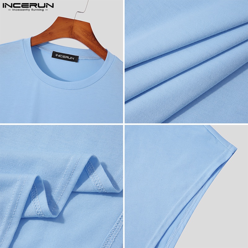 INCERUN Áo Thun Tay Ngắn Dáng Rộng Màu Trơn 3 Màu Sắc Đa Dạng Hợp Thời Trang Cho Nam