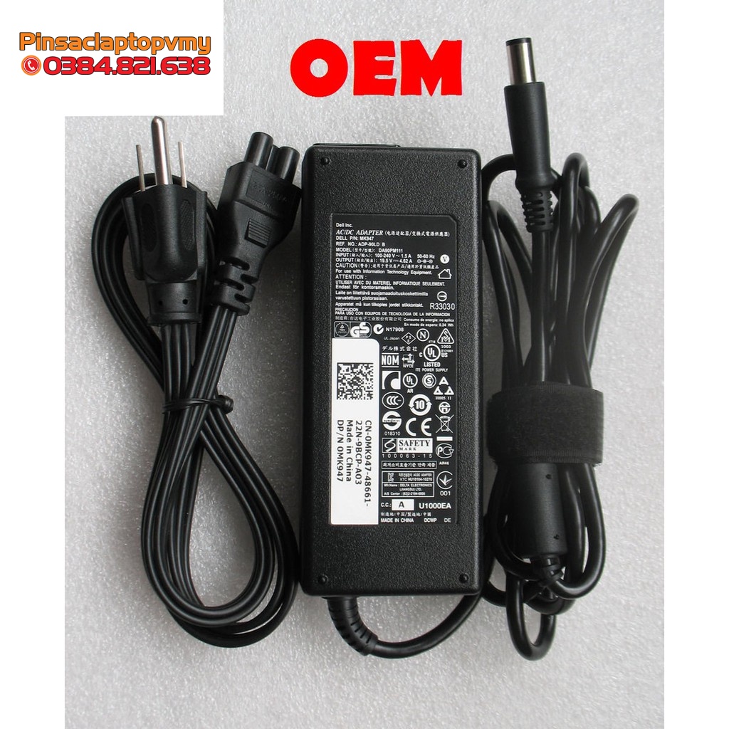 Sạc laptop Dell 19.5V 4.62A Chân Kim To - 3542 3543 3521 3757 7537 5447 5448 5547 5548 Adapter KÈm dây nguồn