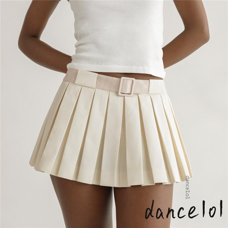 Chân Váy Chữ A Lưng Thấp Màu Trơn Kèm Thắt Lưng 1O1 Thời Trang Mùa Hè Cho Nữ