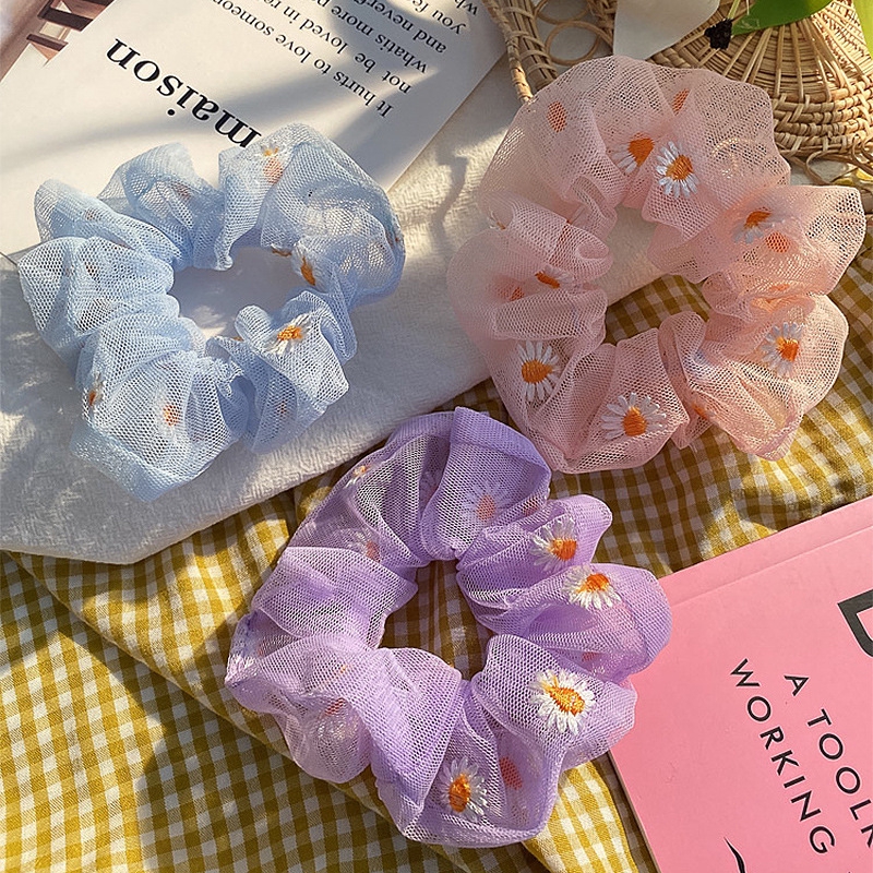 Dây Buộc Tóc Phối Họa Tiết Hoa Cúc Phong Cách Hàn Quốc