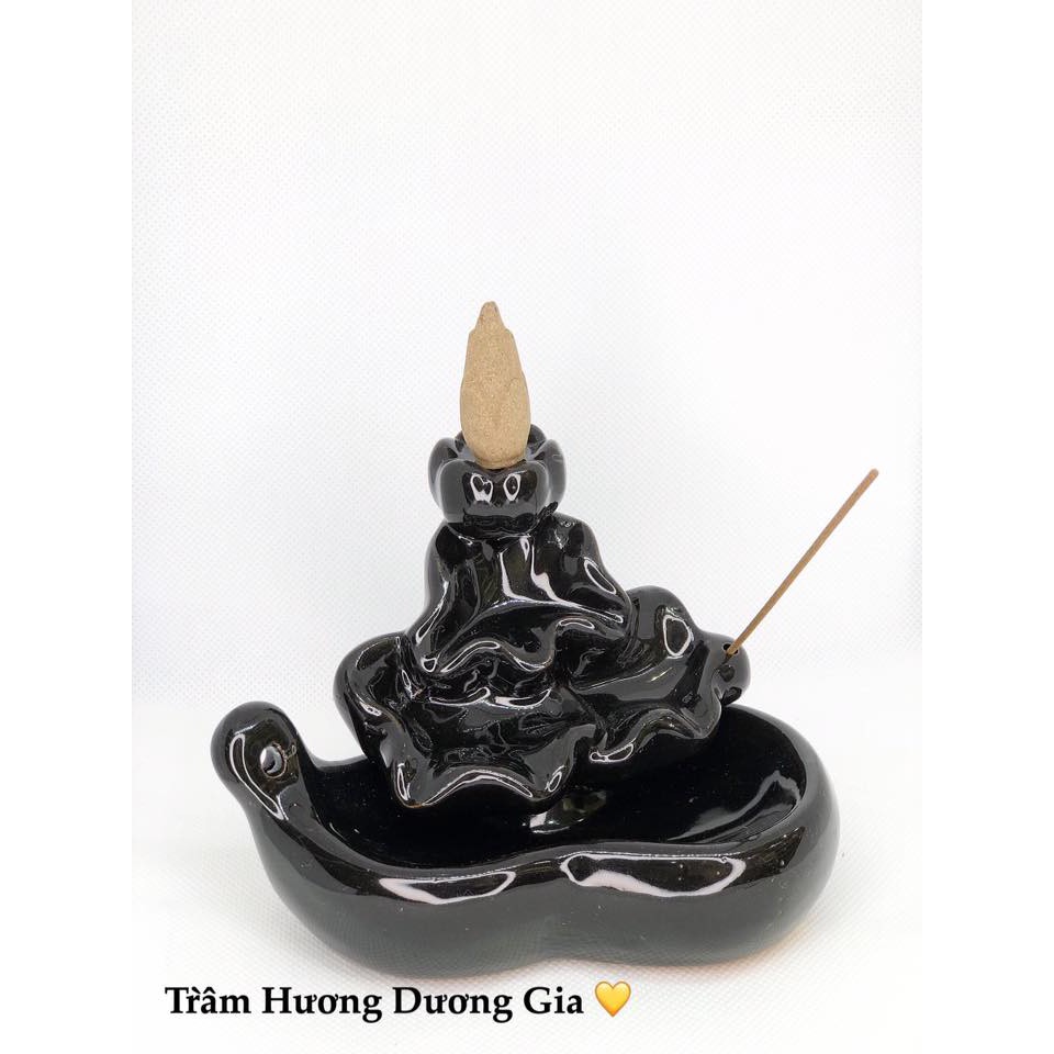 Thác khói,lư thưởng nụ trầm hương đen bằng gốm - Trầm Hương Dương Gia