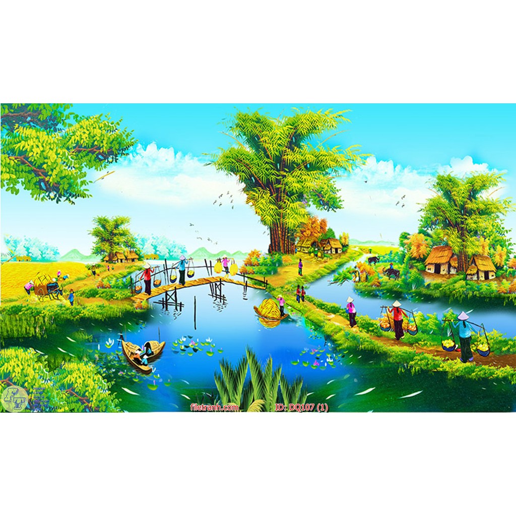 TRANH DÁN TƯỜNG 3D ĐỒNG QUÊ NHIỀU MẪU,TRANH LÀNG QUÊ DÁN TƯỜNG