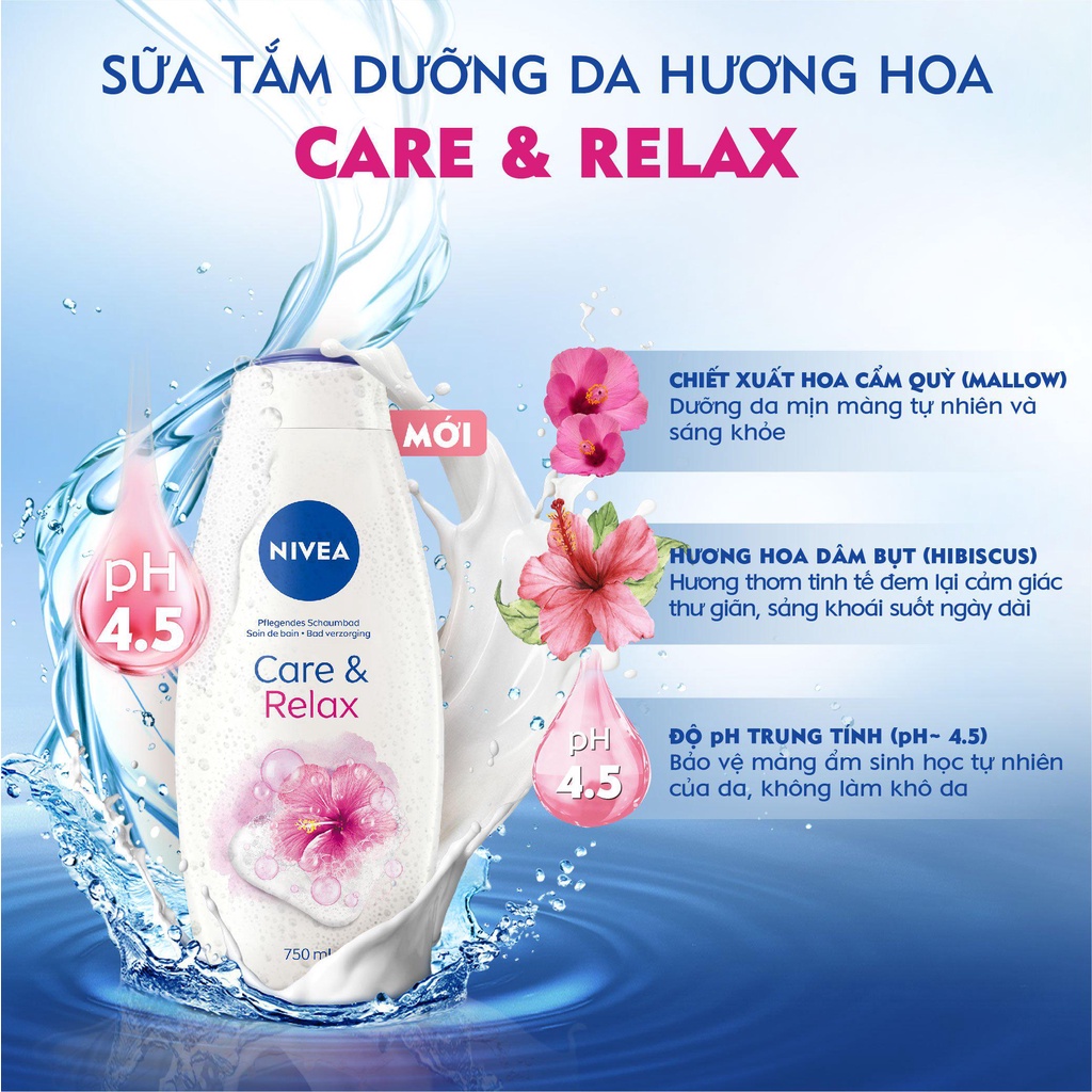 Bộ đôi sữa tắm Relax dưỡng ẩm và ngăn mùi NIVEA: Sữa tắm NIVEA 750ML, Lăn ngăn mùi Hokkaido 40ML &amp; Kem dưỡng ẩm 50ML