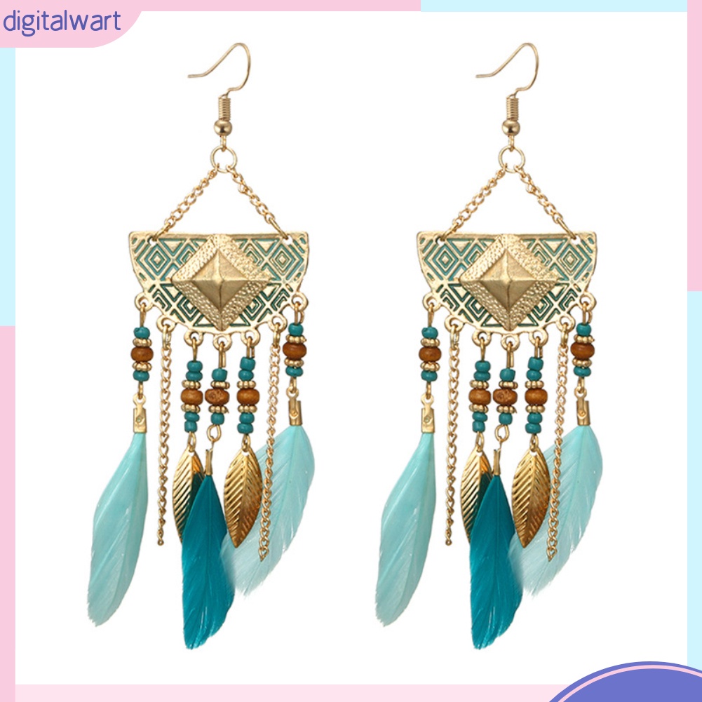 Bông Tai Hình Quạt Phối Lông Vũ Thời Trang Bohemian Dành Cho Nữ