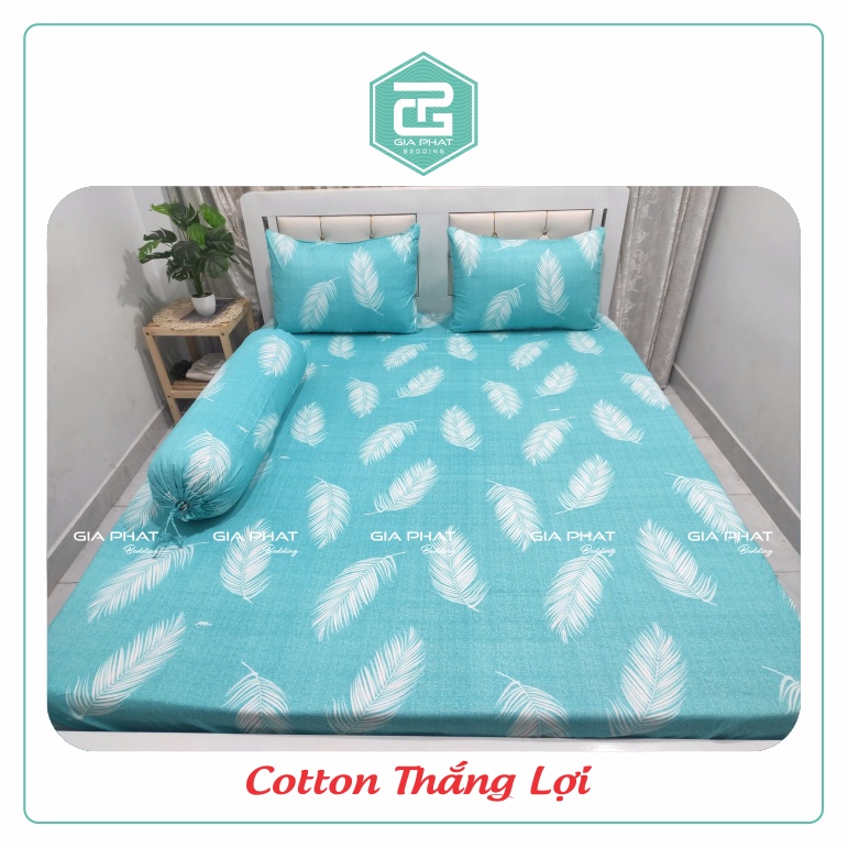 Bộ ga gối Thắng Lợi {4 món}100% Cotton chuẩn logo họa tiết Lông Vũ