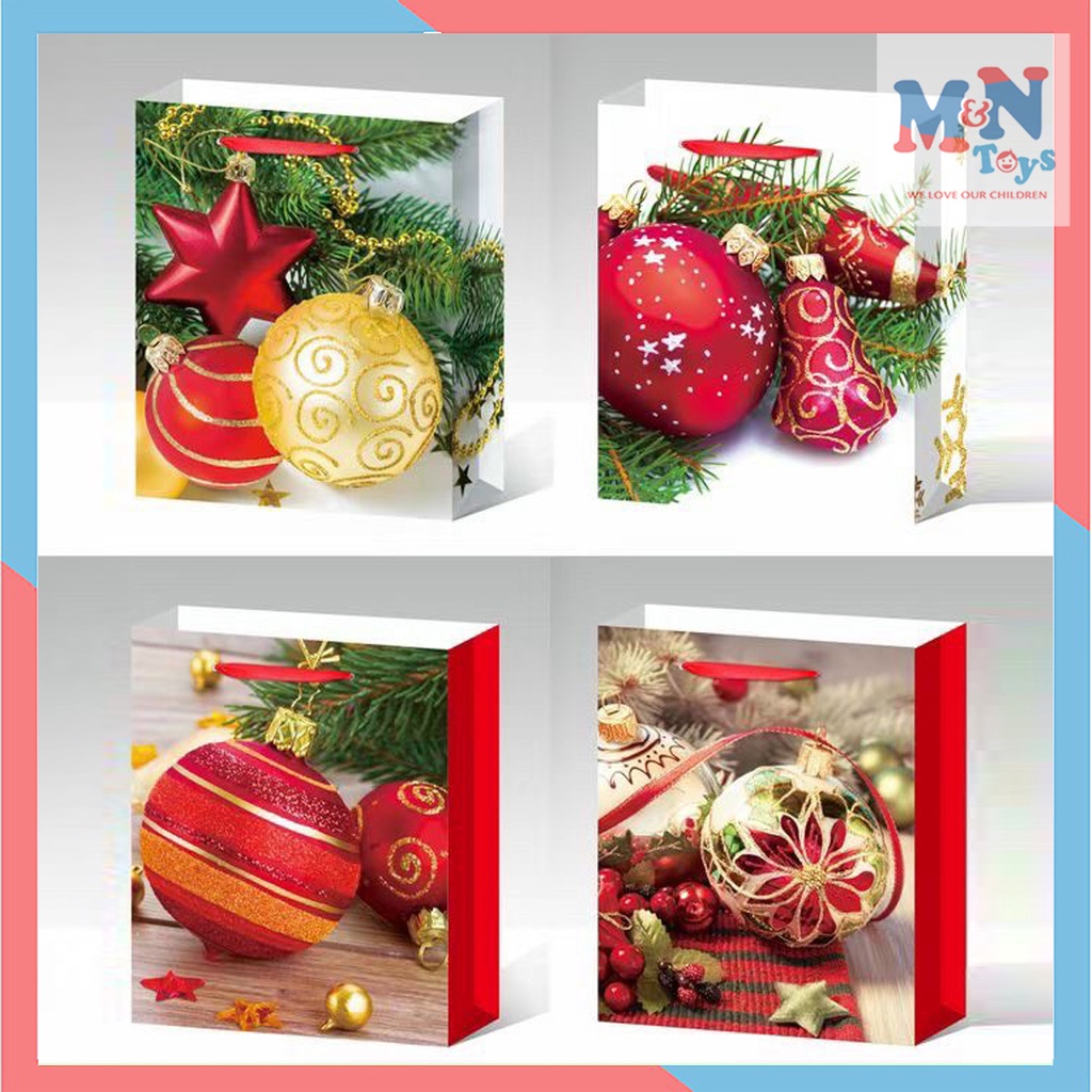 Túi giấy cao cấp đựng quà Noel phủ nhũ lấp lánh 32cm x 26cm trang trí Giáng sinh và làm quà tặng M2