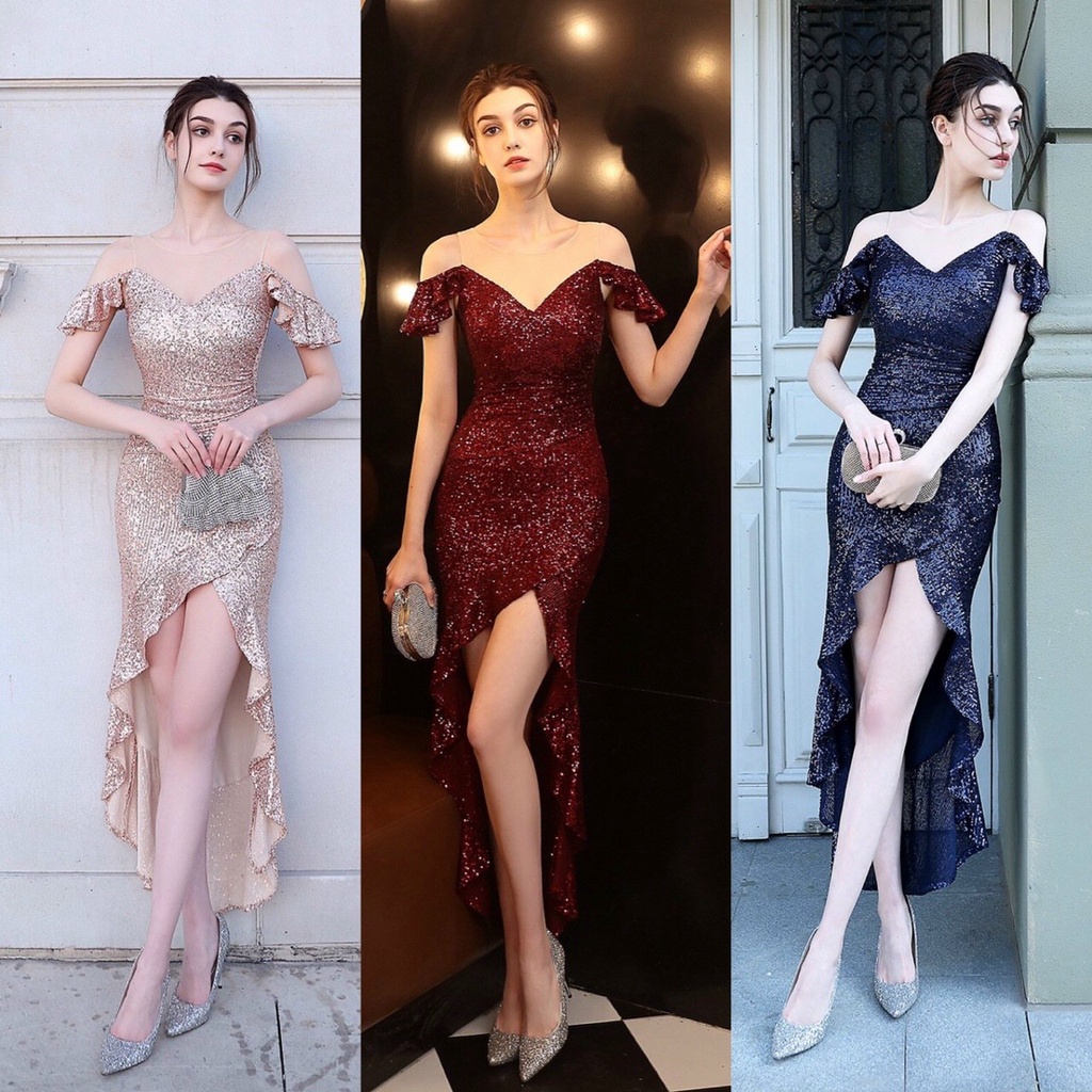 Đầm dự tiệc kim sa đuôi cá rớt vai