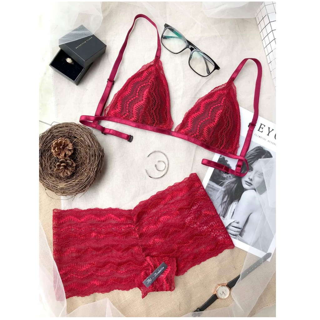 ✨ Bra thiết kế ✨Bộ đồ lót đùi Bralette đỏ có mút mỏng hàng thiết kế cao cấp bản giới hạn