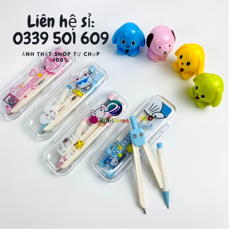 Compa bút chì bấm - Compa chì kim Doraemon 9301, Thỏ con  - Tặng kèm 1 hộp ruột chì