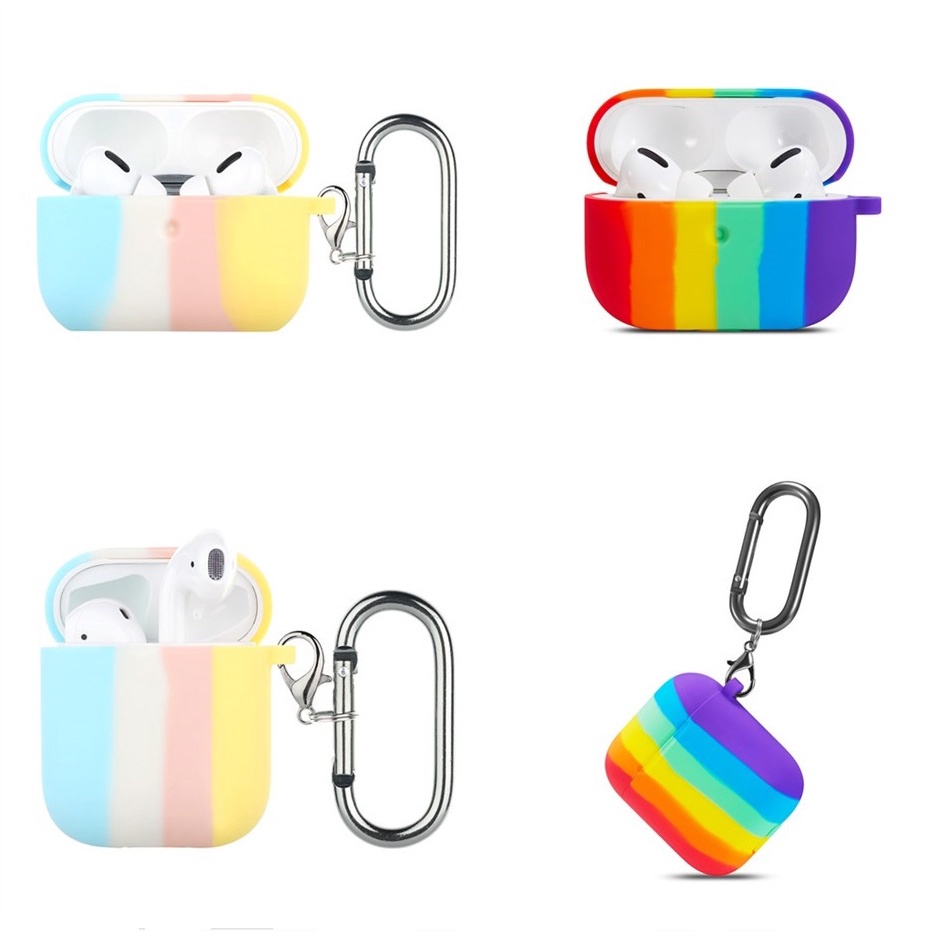 Ốp lưng for Airpods Rainbow Silicone AirPods Pro Soft Case Airpods 1/2 Portable Protective Cover With Hook UP
