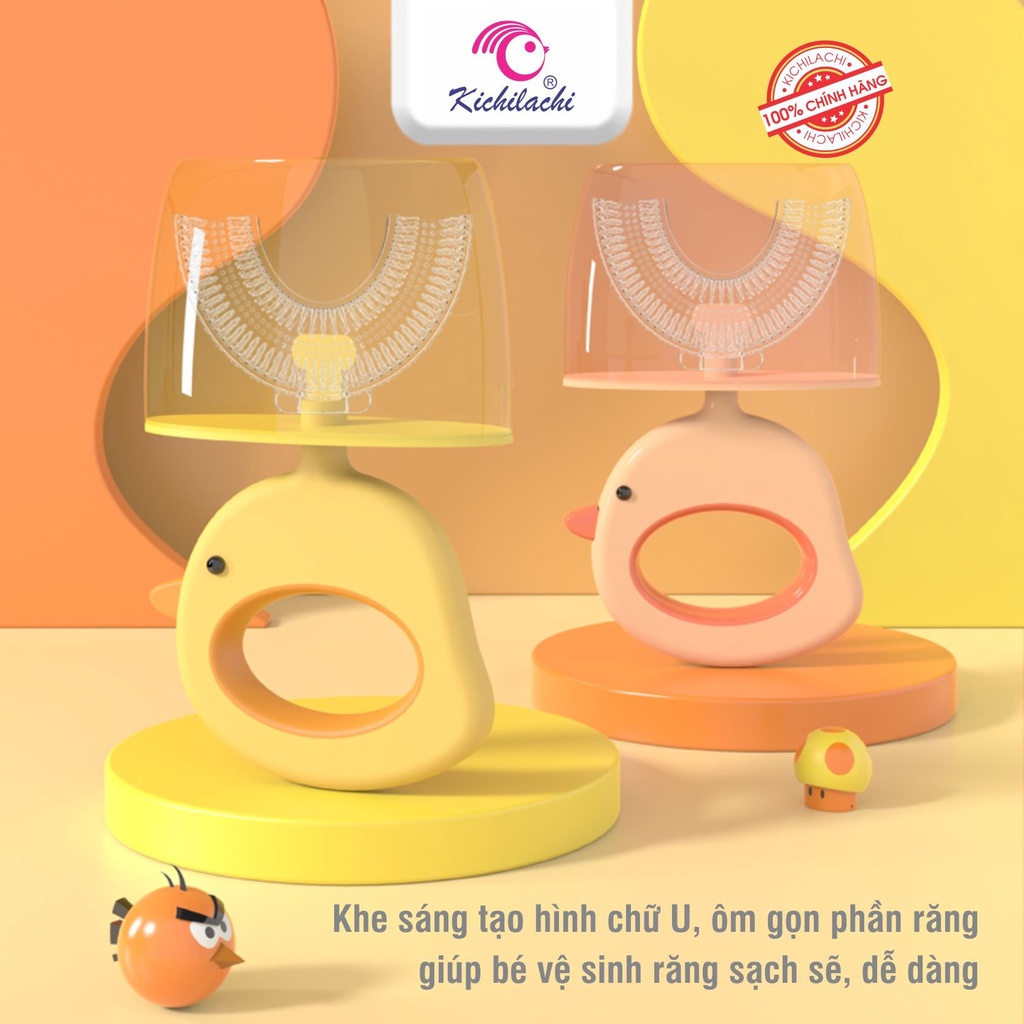 Bàn Chải Đánh Răng Hình Chữ U Cho Bé Kichilachi Có Kèm Nắp Đậy Dùng Để Uống Nước Chất Liệu Silicon