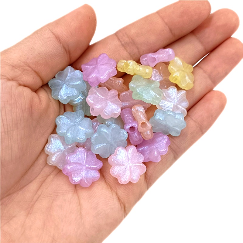 Bộ 10 Hạt Xỏ Lỗ Hình Cỏ Bốn Lá Bằng Acrylic Dùng Làm Trang Sức DIY