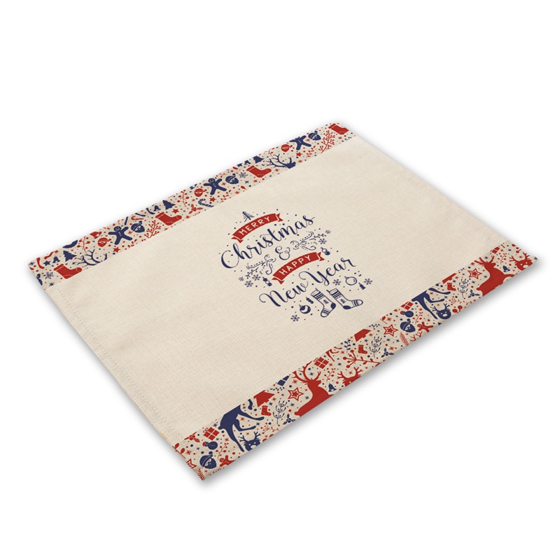 Tấm Lót Bàn Ăn 42 * 32cm Bằng Cotton Lanh Chịu Nhiệt In Họa Tiết Giáng Sinh Siêu Bền Tiện Dụng