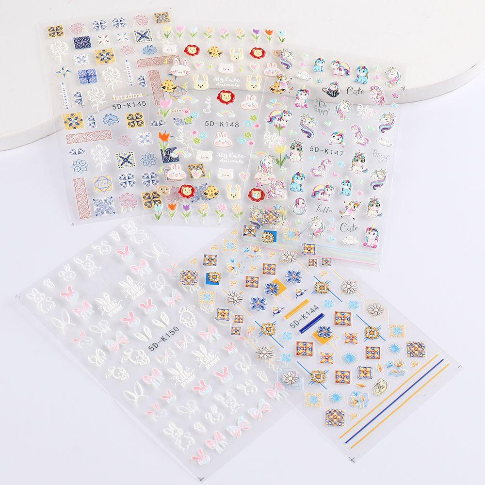 Miếng Dán Trang Trí Móng Tay 5D DIY Hình Thỏ Kỳ Lân Xinh Xắn