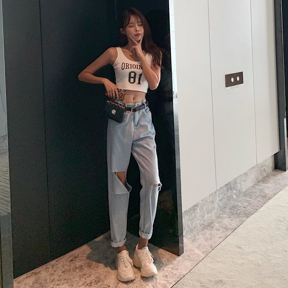 Quần jean bò baggy nữ jean cạp cao phong cách Hàn Quốc Ulzzang