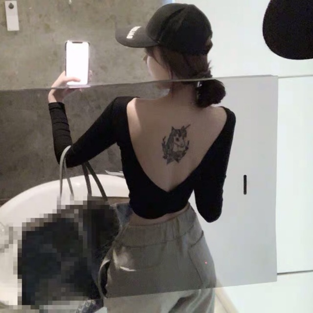 Áo croptop dài tay hở lưng Ulzzang mặc 2 kiểu siêu quyến rũ ❤️