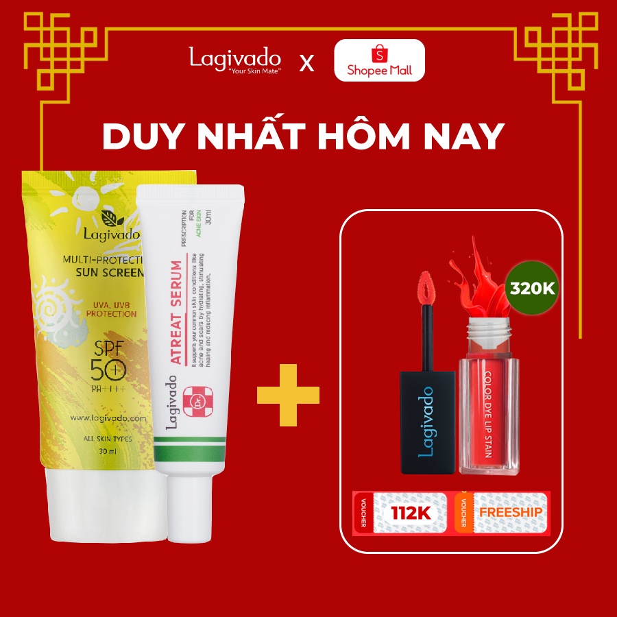 Bộ chăm sóc da mặt Hàn Quốc Lagivado gồm Kem chống nắng Multi-Protection 30 g và Dr. ATreat Serum 30 ml