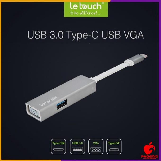 Cáp USB Type C VGA/USB 3.0 Adapter Hub with Power Delivery Letouch ( Xám)