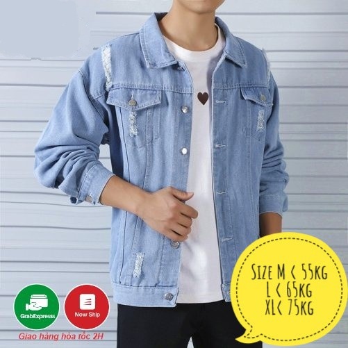 Áo Khoác Jean Rách Vai❤️ Khoác Rin Nam Nữ Chống Nắng Cao Cấp Xanh Phong Cách Trẻ Trung Xanh Đen