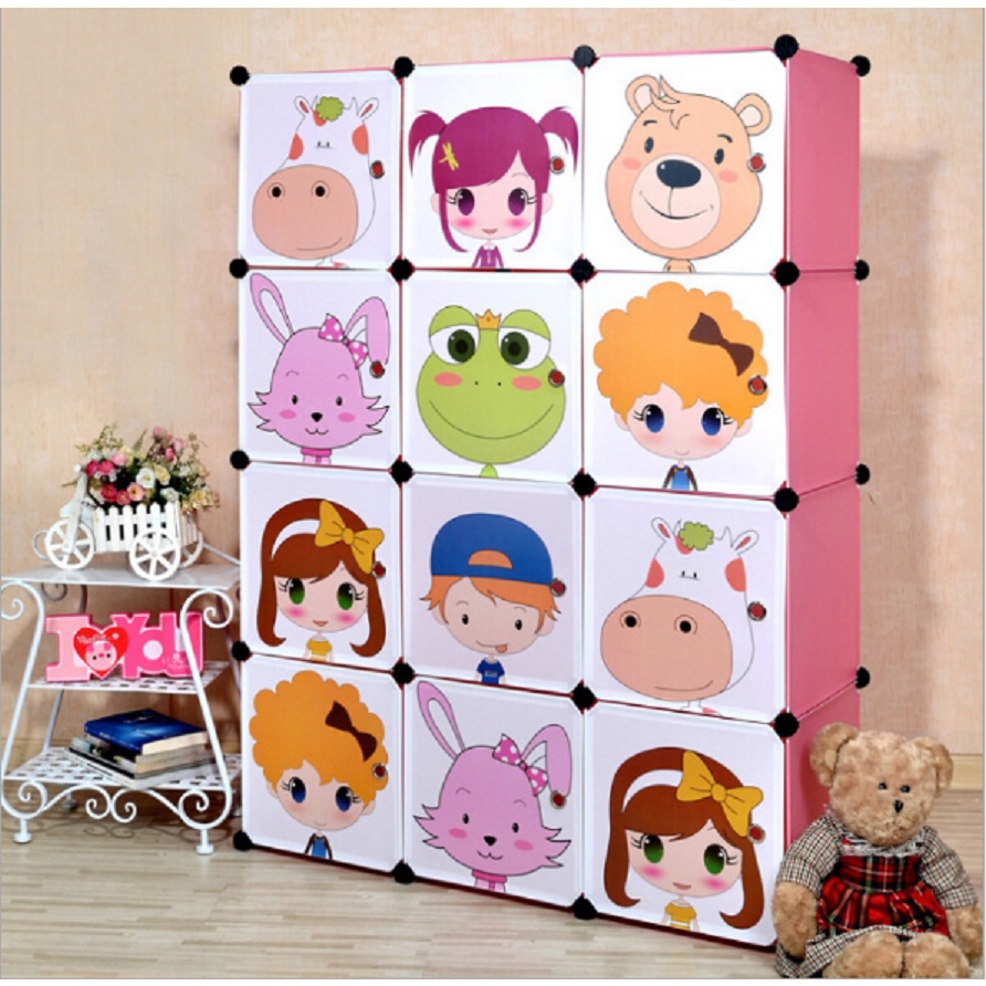 TỦ NHỰA GHÉP 12 NGĂN - TONE MÀU HỒNG SIÊU XINH - DECAL DÁN ĐẶC SẮC