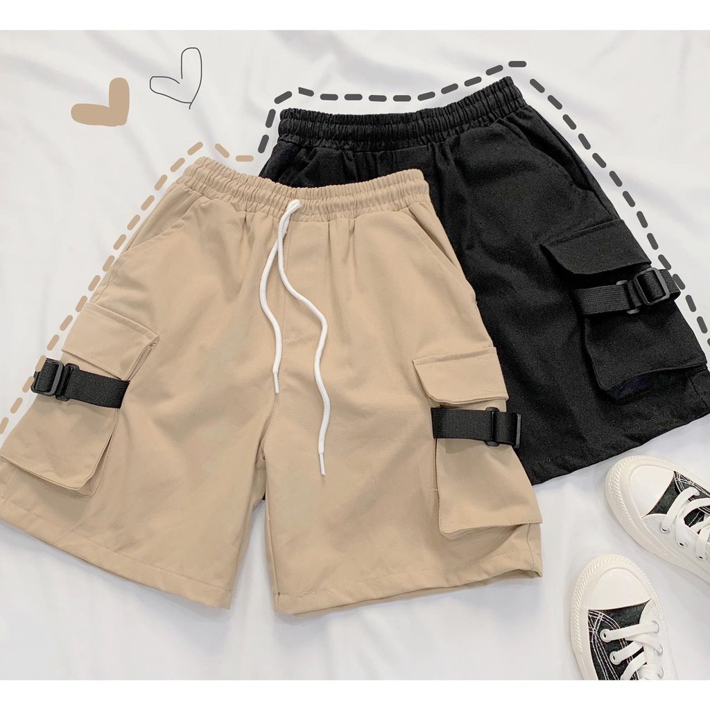 Quần short kaki túi hộp phối dây ngang streetwear
